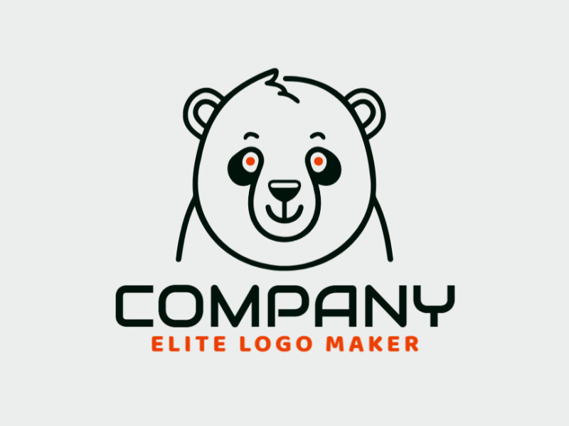 Um logo vetorial original e sutil com um panda em estilo monoline nas cores laranja e preto.