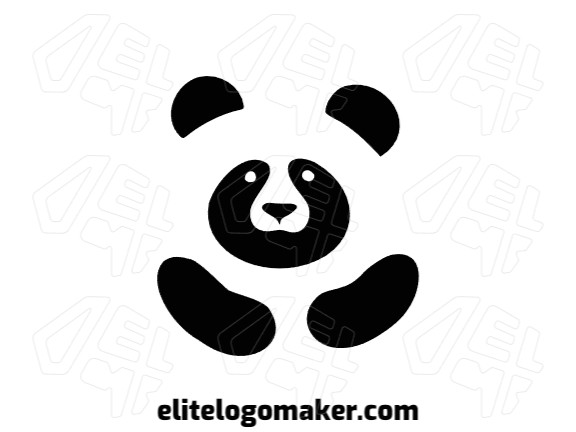 Logotipo criativo com a forma de um urso panda com design espaço negativo e cor preto.