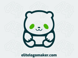 Creative logo in the shape of a panda bear cub with a memorable design and simple style, the colors used were green and dark green.