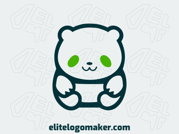 Logotipo criativo com a forma de um filhote de urso panda com design memorável e estilo simples, as cores utilizadas é verde e verde escuro.