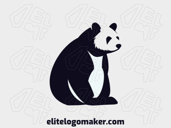Um logotipo mascote carismático com um panda sentado, incorporando brincadeira e charme no clássico preto.
