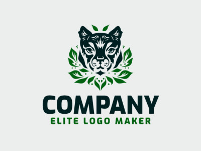 Um logotipo abstrato que une a cabeça de uma pantera com folhas, simbolizando força e harmonia da natureza em tons verdes exuberantes.
