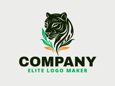 Exuding an air of mystery, this abstract logo showcases the elegance of a panther intertwined with lush leaves. The captivating blend of green, orange, and black creates a visually striking design.