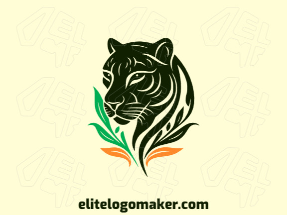Exuding an air of mystery, this abstract logo showcases the elegance of a panther intertwined with lush leaves. The captivating blend of green, orange, and black creates a visually striking design.