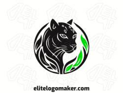 A captivating logo featuring a panther intertwined with leaves, in shades of green and black. The design embodies the grace and prowess of the panther, perfect for businesses seeking a powerful and nature-inspired brand.