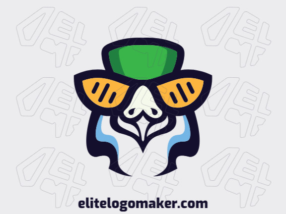 Mascot logo design in the shape of a parakeet composed of stylized shapes with yellow, black, green, and blue colors.