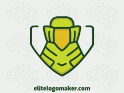 Vector logo in the shape of a parakeet with animal style, with green and yellow colors.