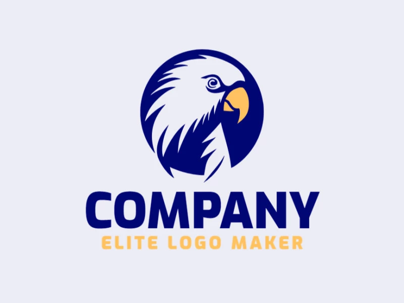 Introducing a minimalist logo in the shape of a parakeet, featuring a sleek design with a color palette of blue and yellow, representing elegance and vibrancy.