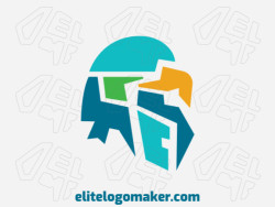 Mascot logo template in the shape of a parakeet head composed of abstracts shapes with green, yellow, and blue colors.