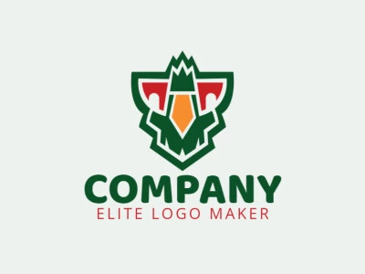 Simple and professional logo in the shape of a parakeet head with a symmetry style, the colors used are green, red, and yellow.