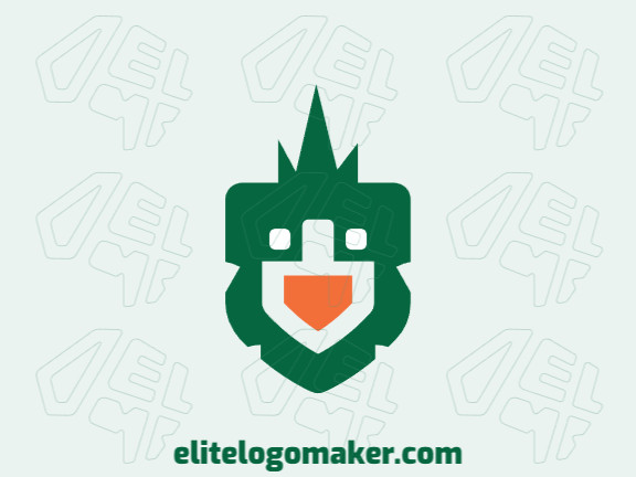 Logotipo com a forma de um periquito com design simples, e com as cores verde e laranja.
