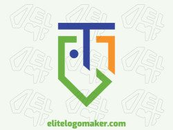 Vector logo in the shape of a parakeet combined with a letter "T", with a minimalist design with green, blue, and yellow colors.