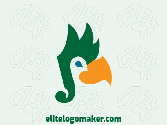 Minimalist logo in the shape of a parrot combined with a musical note composed of abstract shapes and refined design, the colors used in the logo are green and yellow.