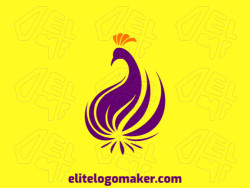 Customizable logo in the shape of a peacock with a minimalist style, the colors used were orange and purple.