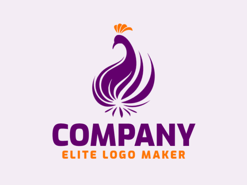 Logotipo customizável com a forma de um pavão com estilo minimalista, as cores utilizadas foi laranja e roxo.