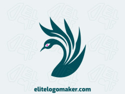 Minimalist logo with solid shapes forming a peacock with a refined design with green and pink colors.