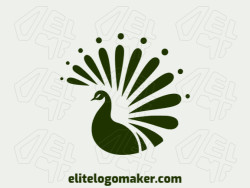 Vector logo in the shape of a peacock with abstract design and dark green color.