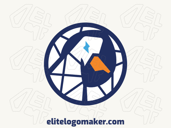 Logotipo mosaico customizável com a forma de um pelicano com cores branco, laranja, e azul.