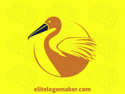 A logo is available for sale in the shape of a pelican with a simple design with black and dark yellow colors.