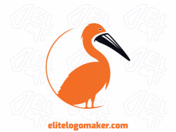 Customizable logo in the shape of a pelican with a minimalist style, the colors used was orange and black.