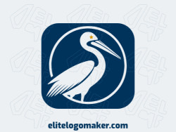 A simple logo composed of abstract shapes forming a pelican with dark blue and dark yellow colors.