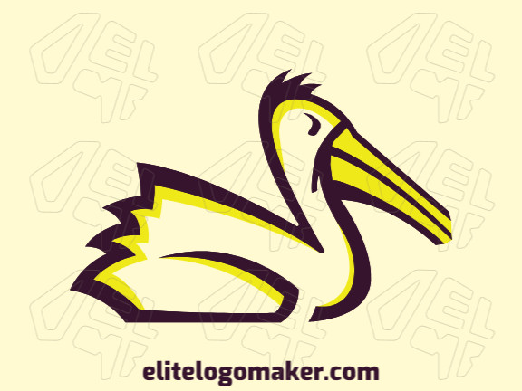 Logotipo com a forma de um pelicano com design abstrato e com as cores preto e amarelo.