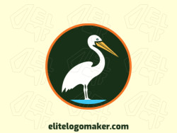 Customizable logo in the shape of a pelican with a circular style, the colors used were blue, orange, white, and yellow.