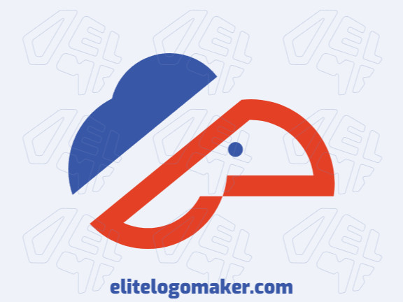 Simple logo in the shape of a cloud combined with a pelican head with blue and orange colors.