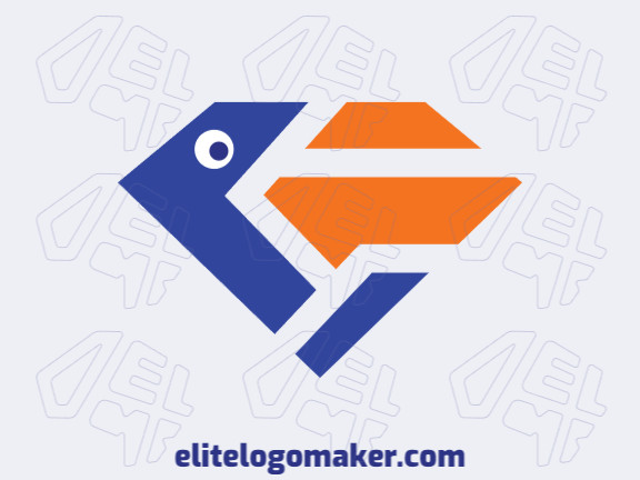 Vector logo in the shape of a pelican combined with a diamond, with abstract design with blue and orange colors.