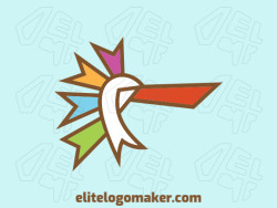 Creative logo in the shape of a pelican merged with flags with memorable design and stylized style, the colors used are brown, purple, green, blue, and orange.
