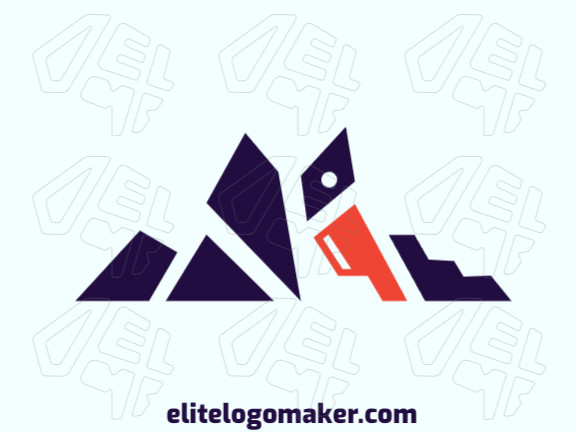 Logotipo customizável com a forma de um pelicano combinado com uma montanha composto por um estilo abstrato e cores laranja e azul.