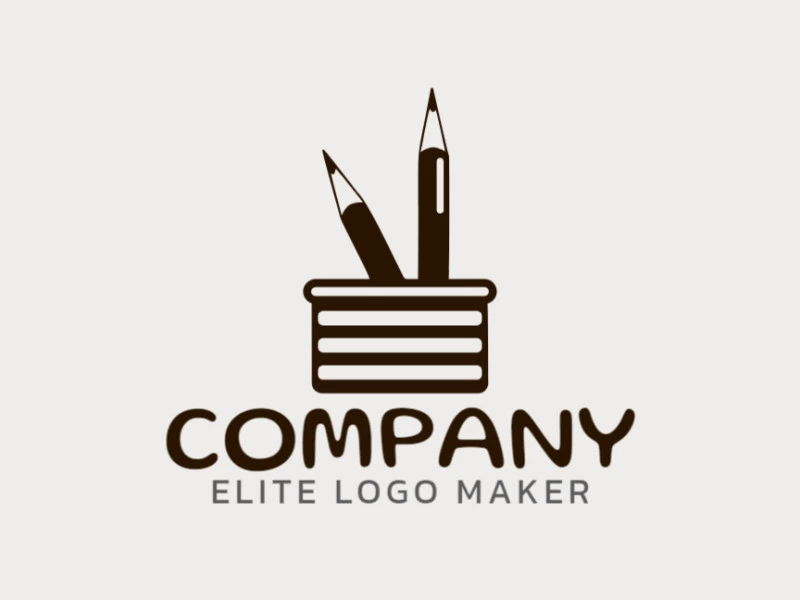 Minimalist logo with a refined design forming a pencil pot, the color used was dark brown.