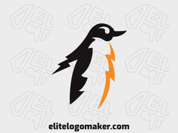 Animal logo design with the shape of a penguin combined with thunderbolt with black and yellow colors.