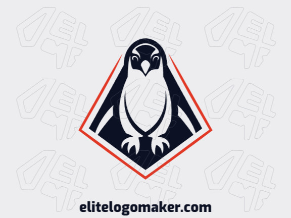Logo template for sale in the shape of a penguin, the colors used were orange and black.