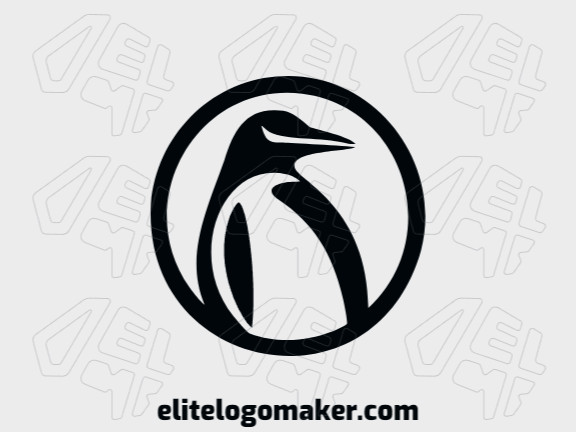 Logotipo criativo com a forma de um pinguim com design minimalista e cor preto.