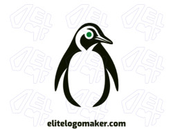 The minimalist logo was created with abstract shapes forming a penguin with green, black, and dark green colors.