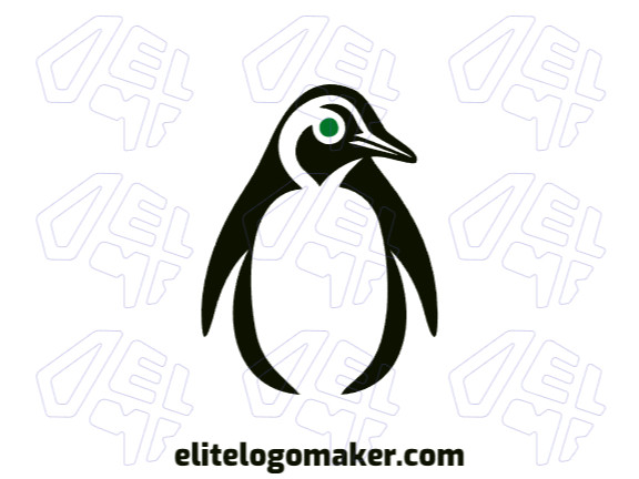 Logotipo minimalista criado com formas abstratas formando um pinguim com as cores verde, preto, e verde escuro.