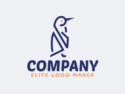 Elegant logo made up of simple shapes, forming a penguin with monoline style, the colors used are blue and orange.