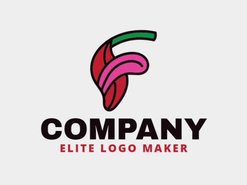 Customizable logo with the shape of a pepper combined with a tongue with black, green, pink, and red colors.