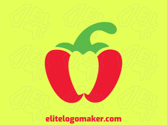 Customizable logo in the shape of a pepper with a minimalist style, the colors used were green and red.