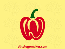 Minimalist logo with solid shapes forming a pepper with a refined design with red and dark green colors.