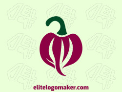 Customizable logo in the shape of a pepper composed of a simple style with green and dark red colors.