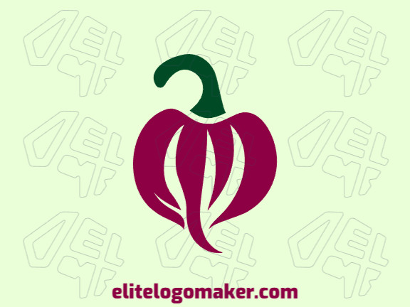 Logotipo customizável com a forma de uma pimenta composto por um estilo simples e com as cores verde e vermelho escuro.