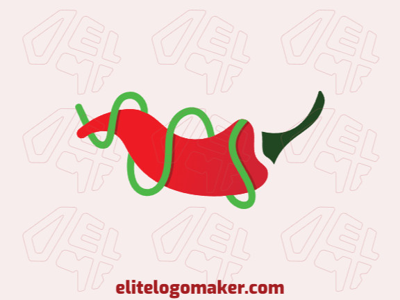 Crie seu próprio logotipo com a forma de uma pimenta com estilo abstrato e com as cores verde e vermelho.