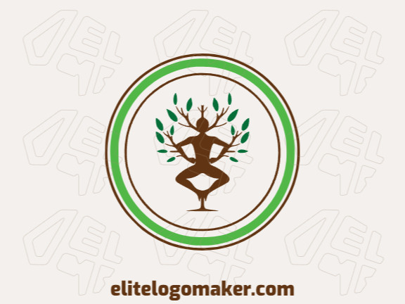 Template logo in the shape of a person combined with leaves with abstract design with green, dark brown, and dark green colors.