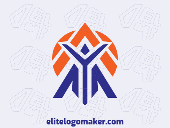 Simple logo composed of abstract shapes, forming a person combined with a map, with blue and orange colors.