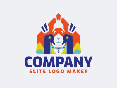 Logotipo personalizable compuesto de formas sólidas y estilo abstracto formando un perro combinado con dos pavo real en colores naranja y amarillo.