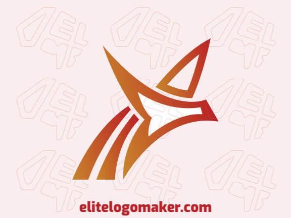 Minimalist logo design in the shape of a flying phoenix composed of simples shapes with red and orange colors.