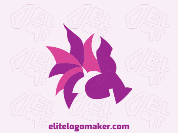 Animal logo design in the shape of a pig composed of abstracts shapes with pink colors.