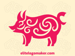 Create your online logo in the shape of a pig with customizable colors and an ornamental style.